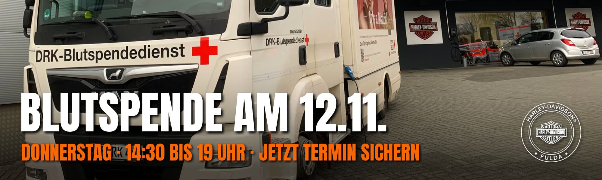 Blutspendedienst am 12.11. bei Harley-Davidson Fulda, Blutspenden, Harley Motorrad.